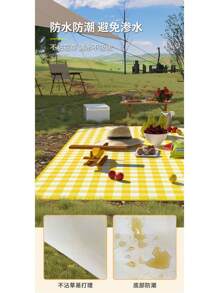 1 件黄色和白色格子野餐毯 - 耐用、便携式户外垫，适用于海滩、草坪和露营，非织物材质，仅可手洗，适合春季活动，必备野餐用品 | 格子图案 | 耐用野餐垫、野餐地毯 - 黃色的 - 查看 7