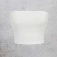 Kit 2 Basic Tube Cropped Top For Women, Strapless, Double Fabric, Without Pads - Đen và trắng - Xem 2