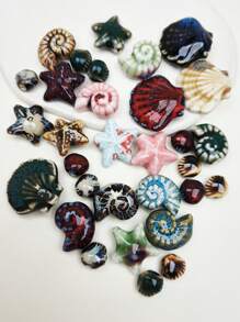 6pcs/Set Beach Vacation Style Ceramic Shell, Starfish, Conch, Scallop Beads, DIY Jewelry Making & Decoration Beads, Suitable For Necklace, Bracelet, Phone Chain, Earrings, Keychain