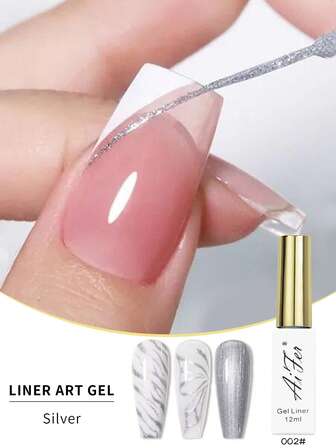 AiFer 1pc 12ml Y2K Metallic Sliver Painting Liner Gel Sliver Nail Gel Polish, Semi-Permanent Line UV Gel Nail Art Varnish For Painted Drawing French Nails Manicure Kit For Home Salon Diy Gift For Women