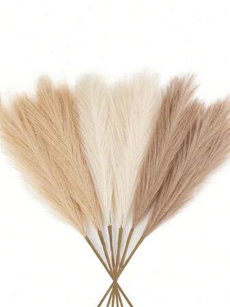 10pcs-Artificial Reed Grass Boho Decor Faux Pampas Grass Large Tall Fluffy Artificial Fake Flower Bulrush Reed Grass For Vase Filler Farmhouse Home Kitchen Bohemian Decoration, Room, Wedding Party Decor (Beige),Fall Decor,Autumn