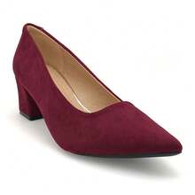 1 Pair  Plain  Workwear Style  Microfiber Leather  Plain / Plain Toe    Women Mid-Heeled Pump Shoes  Party  Office  Wedding  School  Holiday  Vacation  Outdoor  Home  All Seansons  Wide Width  All Day Wear  Cushioned Latex Insole - 酒紅色 - 查看 5