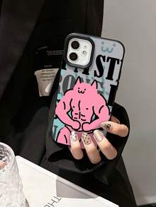 1pc Abs Puppy Fitness Muscle Pet Pattern Phone Case, Lychee Texture Phone Case, Anti-Slip And Anti-Fingerprint Phone Case, Suitable For All Models Of Apple Phones - 黑色 - 查看 6