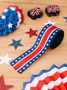 1 pieza Cinta con borde de estrellas y rayas patrióticas hecha a mano para decoración del Día de la Independencia, cinta decorativa para hacer moños, decoraciones con tema patriótico para decoración del hogar, envoltura de regalos, decoraciones navideñas