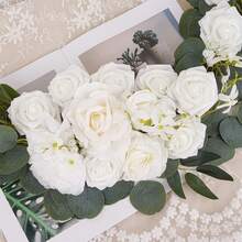 2pcs Artificial Rose Flower Swag Wedding Arch Decor - Realistic White Roses & Greenery Plastic Garland For Wedding Reception Backdrop, Table Decor, Welcome Sign Wedding Decorations, Tabletop Decoration, Elegant Decor, Nobattery Decor - trắng - Xem 4