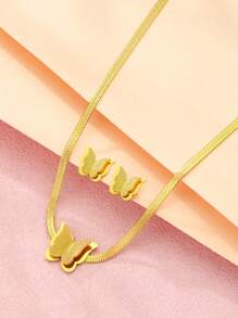 1Set/3Pcs Original Design Butterfly Earrings Bracelet Set Stainless Steel Lover Chain Earring Set For Women Jewelry Set Gift
