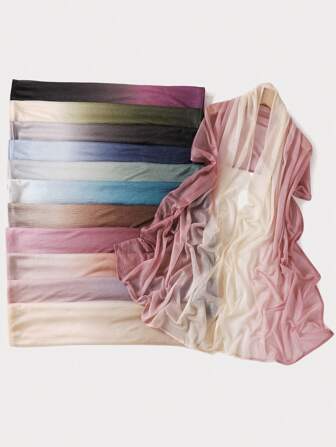 1pc Women's Ombre Wood Grain Crinkle Scarf, Fashion Commute Sunscreen Breathable Hijab Scarf