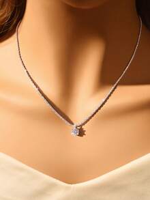 1pc Sparkling 1ct Moissanite Diamond Solitaire S925 Sterling Silver Six Claws Pendant Necklace For Women Ladies Jewellery Dating Gift Eternal Promise Engagement Wedding Necklace Fine Jewelry - Style 5 - View 2