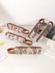 1 Cute Animal Pattern Transparent Stationery Bag, Portable Learning Stationery Large-Capacity Storage Bag, Fashion Stationery Gifts, Exquisite Gifts For Classmates - Multicolor - View 2