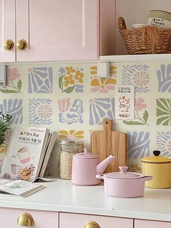 7.87x7.87英寸-10件马卡龙马蒂斯乙烯基墙砖贴纸，用于家居装饰，自粘式剥离粘贴式防溅瓷砖贴花，适用于厨房浴室，易于拆卸，适合租房者