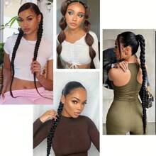 Braid DIY Ponytail Extensions Synthetic With Hair Tie Wrap Around Hair Braid Extensions Tail Rubber Band Hair Ring 28 Inch Ombre
