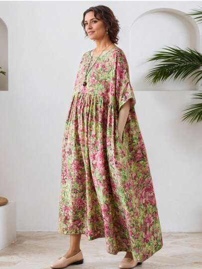 2026春节新款上衣，波西米亚休闲度假连衣裙，女士大码优雅度假连衣裙，夏季新款圆领短袖连衣裙，妈妈装，日常优雅连衣裙，上衣，内衣睡衣，沙滩裙，开斋节