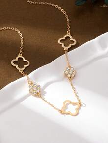1pc Fashionable Minimalist Hollow Clover With Rhinestone Decor Necklace, Suitable For Women, Great Mother's Day Gift