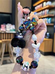 Sanrio 1pc Sanrio Brand Pompom Phone Case Strap Chain Camera Hanging Decor, Hand-Drawn Beaded Phone Charm, Bag & Key Chain Accessory