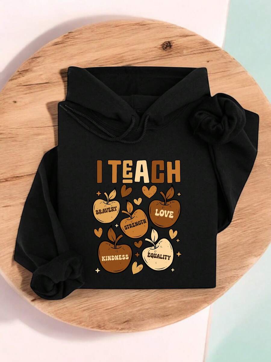 I Teach Love Bravery Equality Strength Kindness Hoodie, Black Teacherr Gift Hoodies, Kindergarten Teacher, Teaching, Teacher Appreciation Gift, Teacher Life. MA-144H - 黑色 - 查看 1