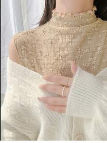 1pc Lace False Collar Multi-Functional Decorative Lace Clothes Collar, Fashionable And Sexy Sheer Sleeveless Top, Eyelash Pattern Print, Stretchy Lace Collar Suitable For Women's Daily Outfits, To Match With Dress, Shirt, And As Accessories For Neckline Decoration.