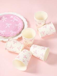 40 pièces/set Ensemble de vaisselle thème nœud rose, décorations de table d'anniversaire roses mignonnes, contenants alimentaires jetables thème nœud rose, décorations de table en papier pour célébrations, décorations de baby shower, plateaux alimentaires décorés pour révélation de sexe, gobelets à boissons jetables roses, ensemble de vaisselle jetable pour pique-nique et camping extérieur, plateau à gâteau de cuisine, faveurs de fête, comprend 8 assiettes de 7 et 9 pouces, 8 gobelets en papier et 16 serviettes, faveurs de fête - arc rose - Voir 6
