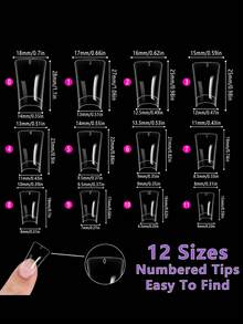 120片中长鸭嘴甲片，12种尺寸，盒装透明鸭嘴甲片，半覆盖宽甲片，法式假指甲片，适用于亚克力指甲延长，美甲用品 - 無色 - 查看 2