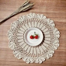 Jogos americanos de crochê feitos à mão, Porta-copos de renda boêmios redondos, Jogos de mesa de renda de 10/14 polegadas, Toalhas de mesa de renda floral vintage, Fácil de lavar para decoração de casamento, Pratos, Acessórios para casa DIY, Melhor presente, Apanhador de sonhos, Opção bege/branco