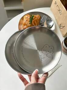 1pc Stainless Steel Round Plate, Refined Dessert Plate For Afternoon Tea, High-Quality Cake/Pastry/Sweet Dish, Minimalist Unique Design For Barbecue