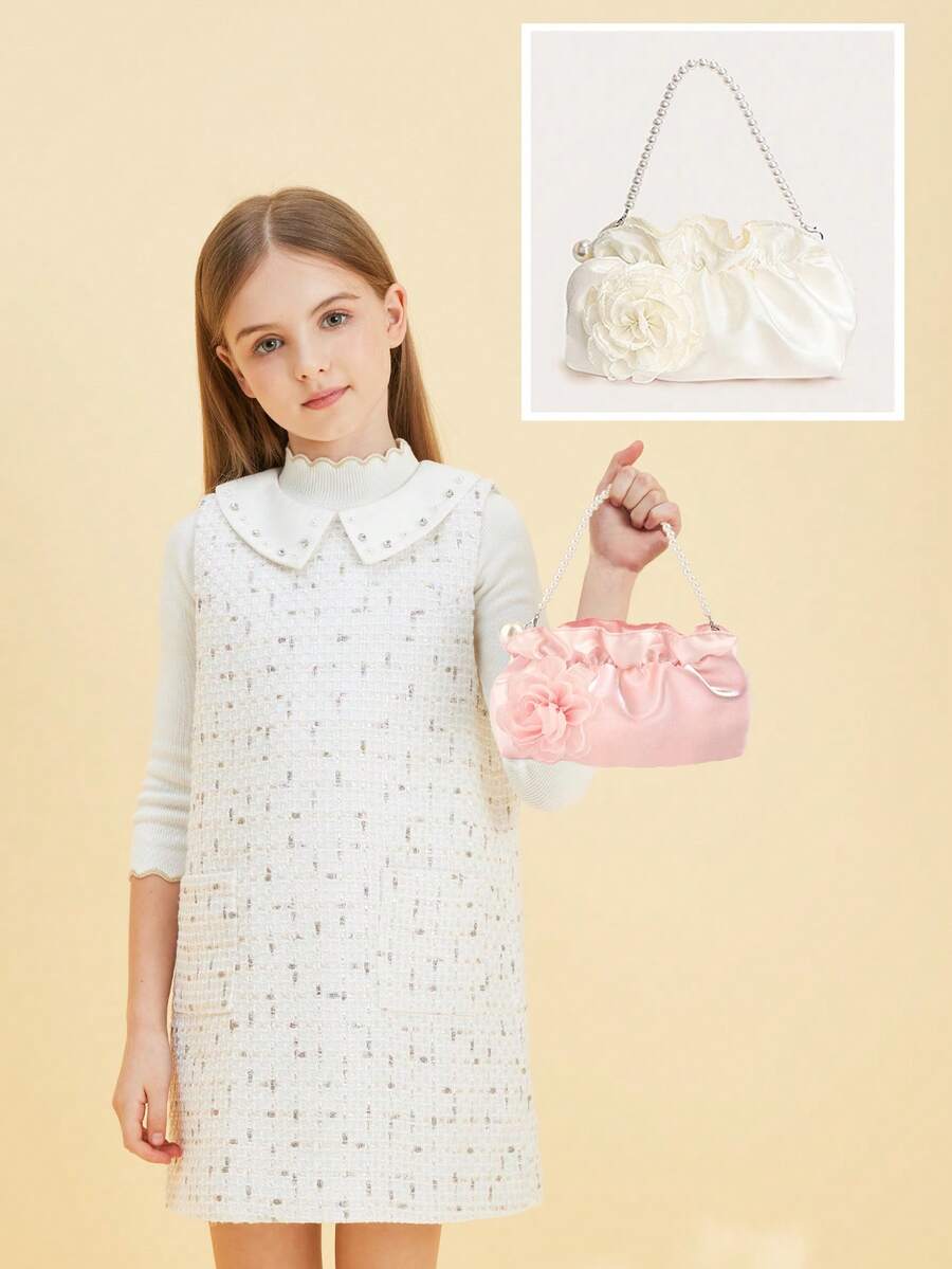 1pc Ruffle Cloud Mobile Phone Coin Purse Floral Pearl Hand-Held Clutch Bag - Handbag - View 1