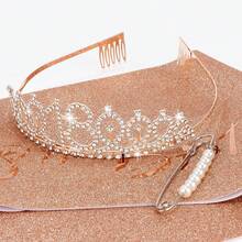 2 cái/bộ 10th 11th 13th 15th 18th 25th Vàng hồng Sinh nhật Nữ hoàng Sash với Pin, Vương miện Rhinestone ngọt ngào, Quà tặng sinh nhật Trang trí Phụ nữ - bộ đồ 18 tuổi - Xem 8