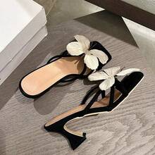 Women's Butterfly Decor High Heel Sandals, Fashion Peep-Toe High Heel Slippers, Elegant & Versatile, Spring/Summer 2025 New Arrival - Black - View 6