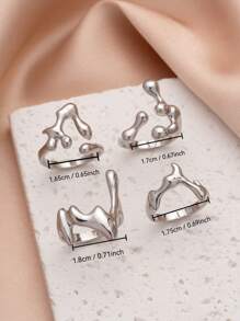 Set de 4 anillos geométricos apilables con diseño de gota de agua, para uso diario, fiestas y regalos para mujeres
