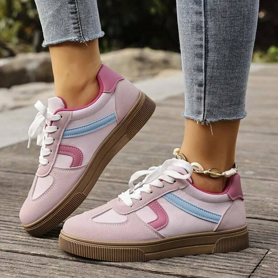 Baskets blanches pour femmes, printemps/automne, style coréen, étudiant, polyvalent, casual, , baskets en canevas - Rose bonbon - Voir 1