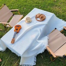 1pc Outdoor Picnic Mat Linen Tablecloth Camping Blanket Party Atmosphere Tablecloth Car Trunk Mat Spring Outing Blanket White Picnic Rug Photography Beach Mat Camping Mat Portable