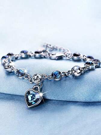 1 件令人惊叹的海洋之心水钻手链，适合女孩 - 时尚优雅的珠宝，理想的礼物选择