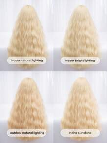 1 pieza Peluca de cabello sintético rizado resistente al calor con flequillo, dorada de 32 pulgadas tejida, natural y realista para uso diario