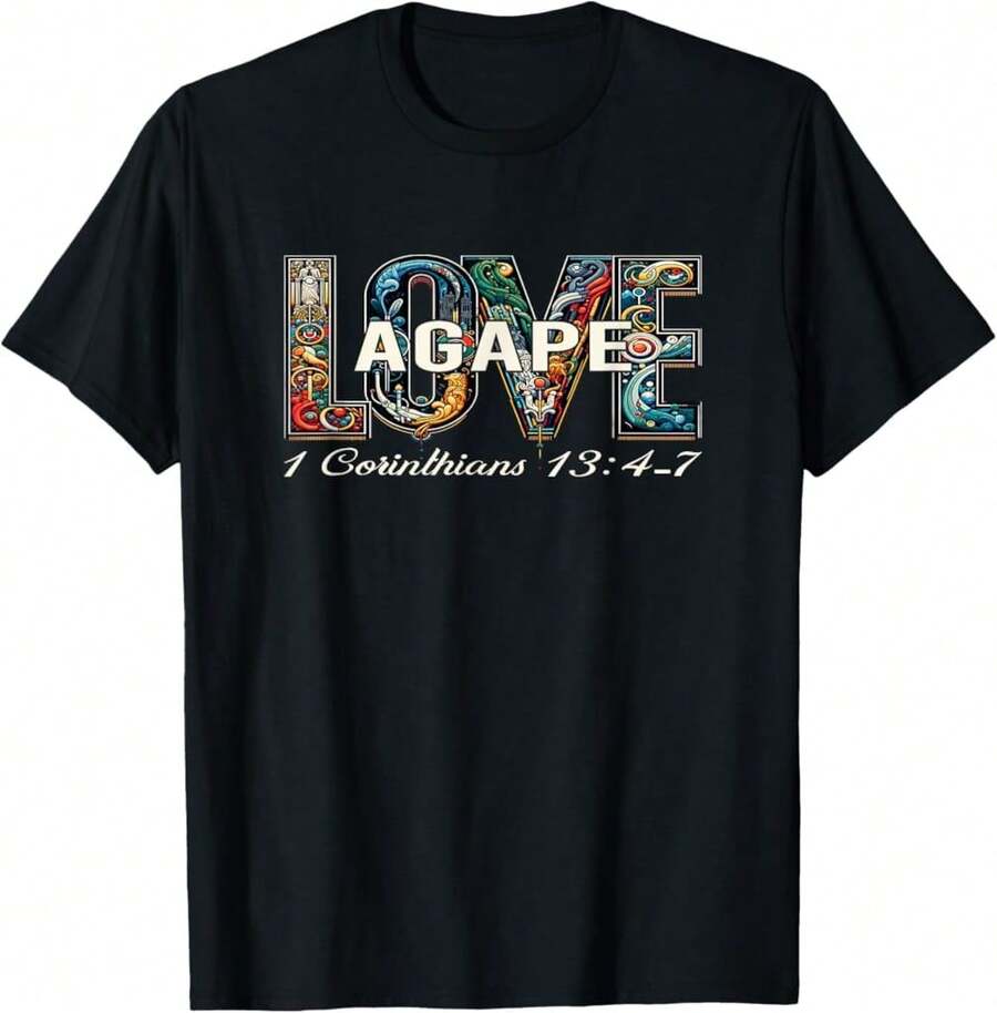 Agape Love Abstract Art Funny Love Inspirational Christian T-Shirt Gift For Dad Gift For Doctor Wedding Gift For Groomsman - Black - View 1