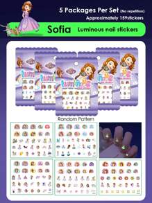 Disney Disney Cartoon Sticker Girls' Nightglow Nail Stickers Ice And Snow Romance Princess Elsa Nail Stickers Cartoon Sticker Toys, Back To School Gifts