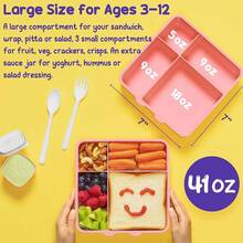 Lonchera Bento para Niños, Lonchera Bento a Prueba de Fugas para Niños Pequeños con 4 Compartimentos, Libre de BPA, Contenedor de Almuerzo Apto para Lavavajillas con Utensilios, Tamaños de Porciones Ideales para Niñas y Niños de 3 a 12 Años para la Escuela - A14. Espacio - Ver 2