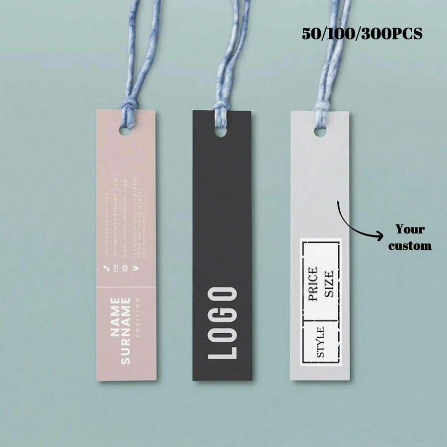 Custom 50PCS 1x3.5 Inches Paper Hang Tags With White/Black Nylon String, Thank You Gift Tags, Personalized Gift Jewelry Clothing Price Labels Tags,Perfect Thank You Tags For Weddings, Parties, Events ,Hanging Tags For Gift Wrapping, Multipurpose Tags - White - View 1