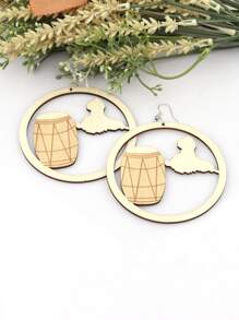 1 Pair Wooden Hollow Geographical Map Earrings, Vintage African Pattern Wooden Round Boho Earrings