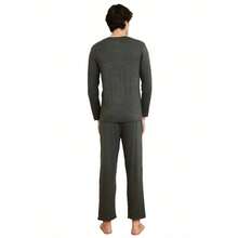 Local Shipping-T Shirt Super Soft Novelty Pjs Set,Pajamas Set Men Sleepwear Bamboo Loungewear Viscose Long Sleeve Long Pants - Black1 - View 3