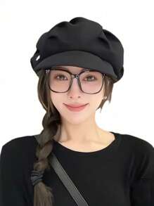 Women's Fashion Pleated Cloud Beret Hat, Retro Octagonal Peaked Newsboy Artist Cap