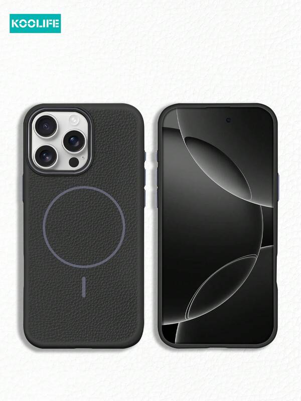 Capa de celular luxuosa Koolife de cor sólida com textura de couro de lichia TPU macio, proteção para lente de câmera, compatível com iPhone Apple 16/16 Pro Max/16 Pro/15/15 Pro/15 Pro Max/15 Plus/14/13/12/11, à prova d'água, à prova de choque, antiqueda e resistente a arranhões