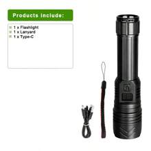 Lanterna Holofote de Longo Alcance XHP50, Bateria de Alta Capacidade de Lítio, Iluminação Multiuso de Longa Duração, Lanterna Portátil para Uso Externo, Caminhada, Patrulha, Trabalho, Carcaça em Resina ABS, LED Pequeno, Acessórios para Camping