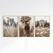 1/3 件套墙面艺术海报/现代西式套装，波西米亚风农舍 3 件套大型墙面艺术山景自然版画，可打印花卉版画，马匹海报装饰画，带框/无框 - 彩色 - 查看 12