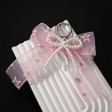 Korean Style Elegant Light Color Ribbons Bow, Faux Pearl Keychain Pendant, Sweet Lace Bag Accessory Car Accessories Bag Charm School Pearl Cute Goth Y2k