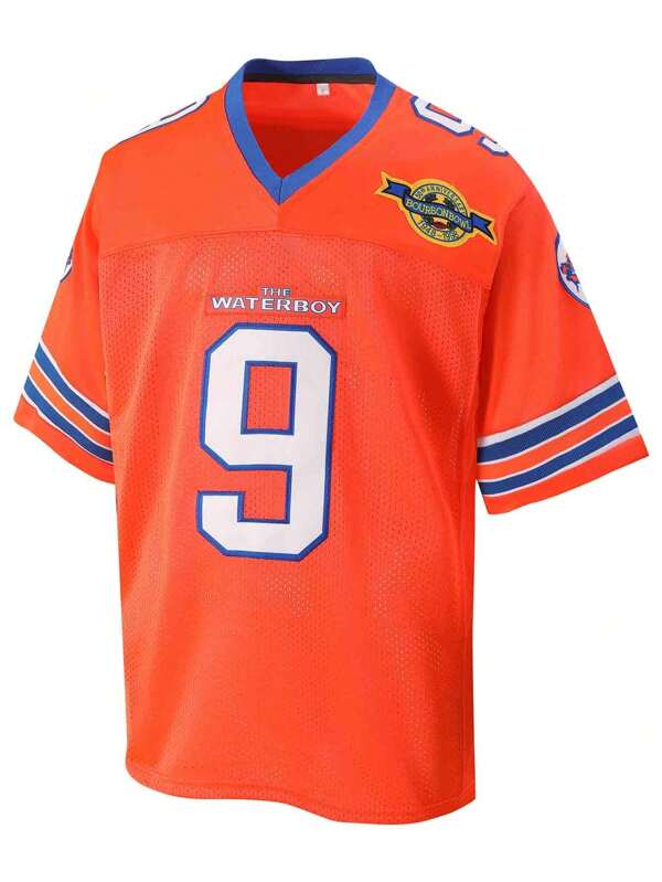 Atonmore 9 orange American Football Trikot, V-Ausschnitt bestickt Kurzarm Sportoberteil T-Shirt für Herren
