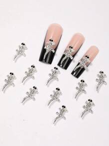 10 Pieces Of Nail Art Accessories, Alloy Rhinestones Rhine River Diamond Shiny Three-Dimensional Nail Art Pendant, Animal Silver Solid Color DIY Art Decoration