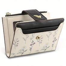 AANewLadies Elegant RFID Shielded Wallet, Compact Bi-Fold Zipper Clip With Multiple Slots, Beige And Light Blue Dotted Perfect For Daily Use Or Gifts Compact Wallet, Elegant Design, Decorative With Wallet Small Wallet - 黑與白 - 查看 5