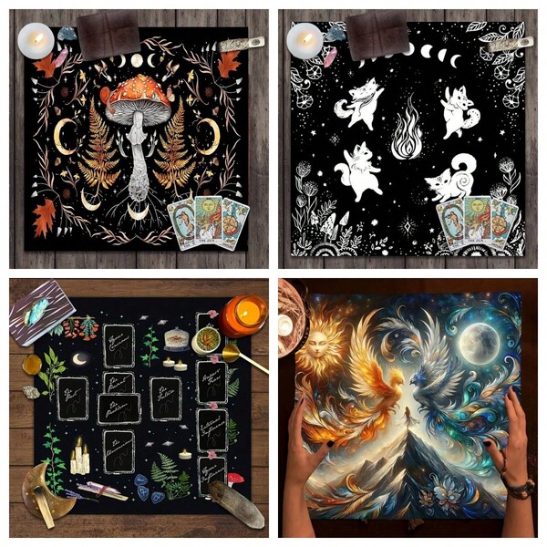 1 pièce Tarot Cloth avec des motifs floraux complexes, adapté pour les pratiques païennes, de sorcellerie, d'astrologie et de divination, en matériau polyester, sans électricité, décoration d'intérieur, décoration païenne Conception mystique Polyester durable, Décoration Tarot