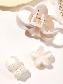 3pcs Set Beige Bohemian Ombre Marble Pattern Hair Claw Clips, Different Sizes, Summer Beach Travel Hair Accessories Hair Jaw Clip Hair Clamps Hair Clutch Hair Catcher Clip, School Stuff, College Fall Winter Flower Hair Clip For Vacation Outfits Woman - Marble Beige - View 6