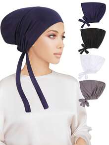 4 Pcs Women Hijab Undercap, Islamic Muslim Under Hijab Cap Inner Under Scarf Hat Turban With Tie Back Closure - Turban Hat - View 10