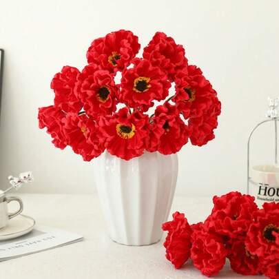 1/3/5Pcs Artificial Poppy Flower Bouquet, Simulated Plastic Poppy Flower Simulation, Used For Bookshelf, Living Room, Party, Wedding, Garden Decoration